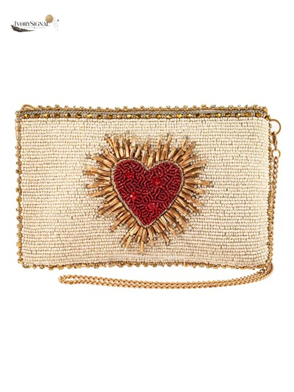Hand-Beaded Heart Crossbody Phone Bag, Lightweight Compact Evening Purse,